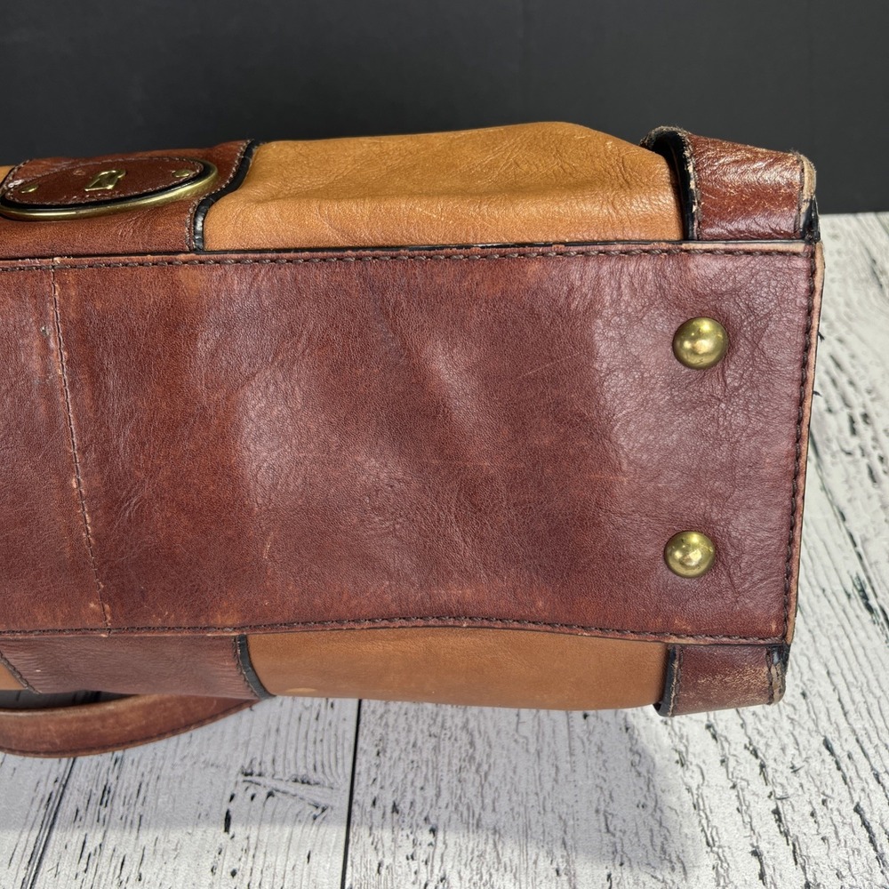Vintage Fossil Reissue Satchel Handbag‎ Two Tone Leather - Picture 11 of 14